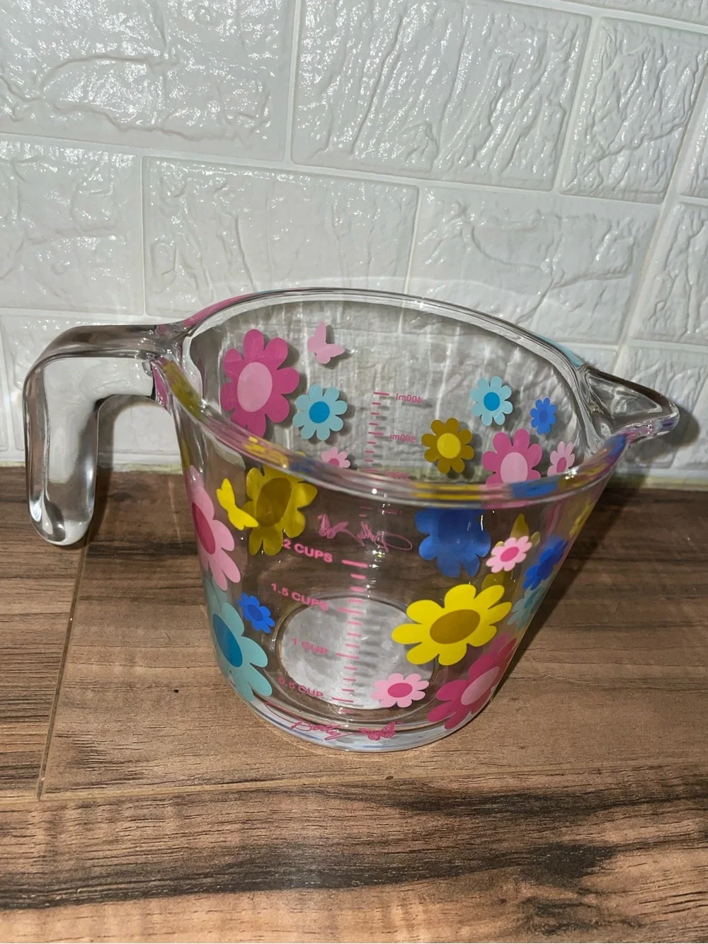 Floral Glass Measuring Cup in Pink, Yellow & Blue - Signature Collection